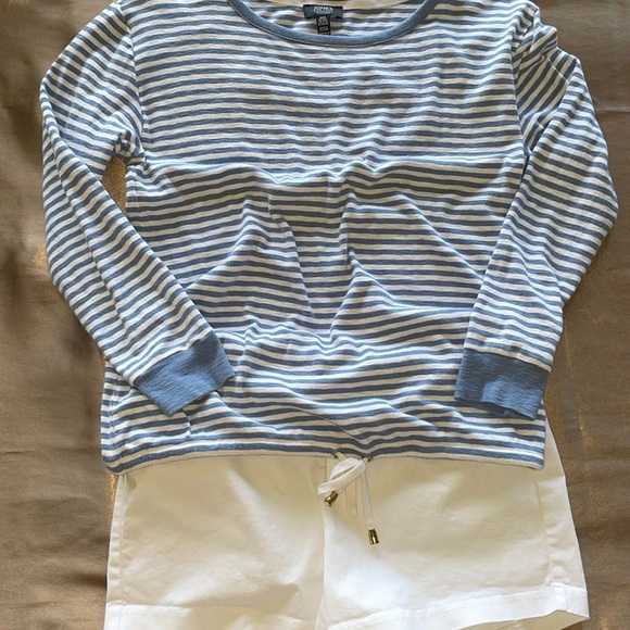 Jones New York Blue Stripe Long Sleeve Drawstring Waist Crewneck Top Tee Sz M - Picture 7 of 14